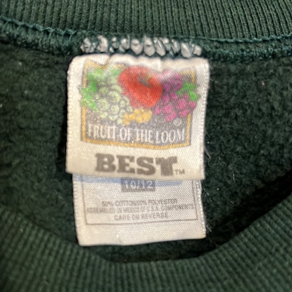 Vintage Fruit of the Loom Wolf Wilderness Sweatshirt Green Kids Size 10/12 - Picture 5 of 7